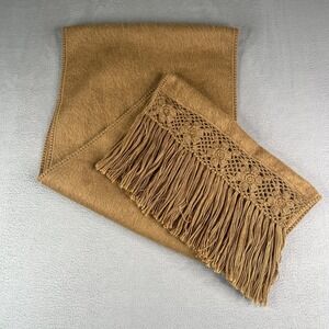 Alpaca Camargo Scarf Womens Brown Floral Crochet Fringe Trim Soft Peru Boho Wrap